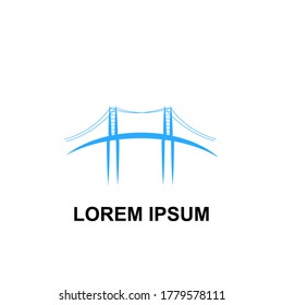 einfaches, dünnblaues Bridge-Logo. Ortskonzept, visuelle Identität, Immobilienkontur, Hängebrücke. Trends im Flachstil, die moderne Grafik-Design-Vektorgrafik auf weißem Hintergrund veranschaulichen