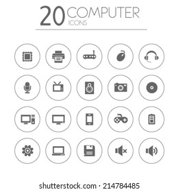 Simple thin computer icons on white background