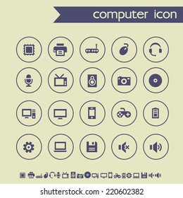 Simple thin computer icons on light gray background