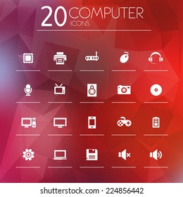 Simple thin computer icons on blurred background, 10 EPS