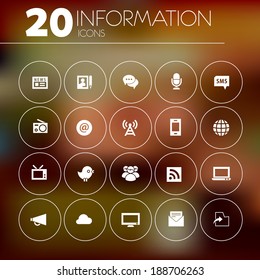 Simple thin information icons on blurred background, 10 EPS