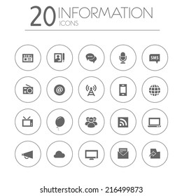 Simple thin information icons on white background