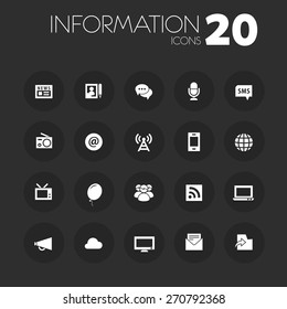 Simple thin information icons on dark gray