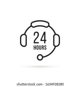 simple thin line 24 hours hotline. flat linear style trend modern office conversation logotype graphic design isolated on white background. concept of round-the-clock help symbol and secretary talk
