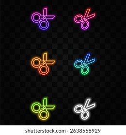 Simple thin line animation of scissors icon. neon style..