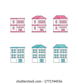 Simple Thin line Building vector illustration, isolated on white background. Simple and trendy with pink and Green color
