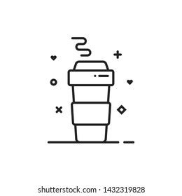 simple thin line coffee paper cup. concept of takeaway hot drink and take out or away tea. stroke flat trend modern hipster lifestyle coffe to go logotype graphic lineart minimal design element