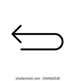 Simple thin line curved arrow pointing left on a white background. Royalty-free.