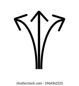 Simple thin line curved arrows pointing up, left and right on a white background. Royalty-free.