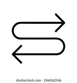 Simple thin line curved arrows pointing left and right on a white background. Royalty-free.