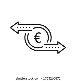 simple thin line euro like cash flow icon. flat stroke trend modern black coin logotype graphic linear design illustration isolated on white. concept of recurring payment or instant p2p currency swap