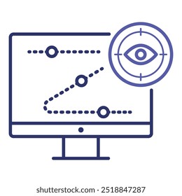 Icono de seguimiento de ojo de línea delgada simple. Monitor con icono de ojo. que representa la tecnología de seguimiento ocular para la interacción del usuario y la investigación.