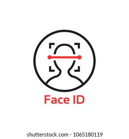 Simple Thin Line Face Id Scan Logo. Concept Of Fast Future Facial Scanner For Smart Phone Or Laptop. Stroke Flat Trend Modern Software Ui Logotype Graphic Linear Design Isolated On White Background