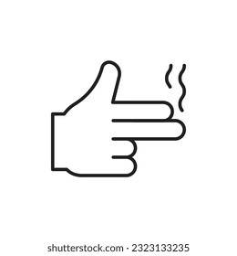 simple thin line finger like pistol. flat stroke style trend modern logotype graphic art design element isolated on white background. concept of silly joke or children war games