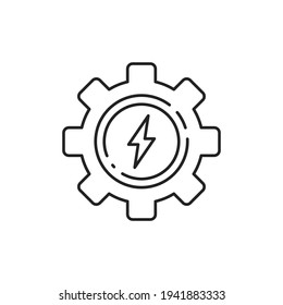 simple thin line gear with lightning black icon. stroke art style trend modern logotype graphic lineart web design isolated on white background. concept of electrical technology and thunderbolt in cog