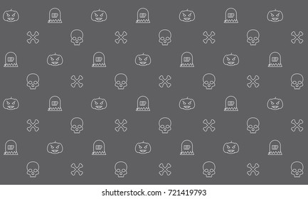 Simple Thin Line Halloween Icon Pattern Isolated in Black Background For Wallpaper, Bandana, Web Banner, Bed Cover, Pillow Case