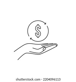 simple thin line hand like currency exchange icon. linear stroke design income control sign or payment balance or automatic sale logotype element for web graphic or stock market business