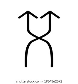 Simple thin line intersecting arrows pointing up on a white background. Royalty-free.
