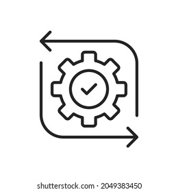 simple thin line organization procedure pictogram. concept of integration and productivity and work flow done. outline trend modern implementation logotype graphic stroke art linear web design element