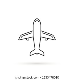 simple thin line plane black icon. concept of avia trip or vacation. stroke flat style trend modern minimal airplane logotype graphic art lineart design element isolated on white background