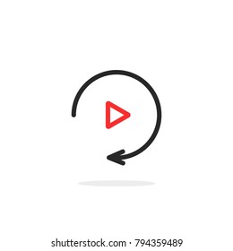 simple thin line replay icon. flat outline style trend modern red logotype graphic design on white background. concept of watching on streaming video player or livestream webinar linear ui emblem