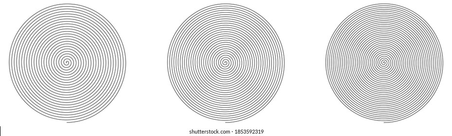 Simple thin line spirals forming circle, different density versions