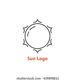 simple thin line sun logo. concept of glow, vacation, tourism, white light, tropical, spring horizon, sol, daystar. flat style trend modern brand design element vector illustration on white background