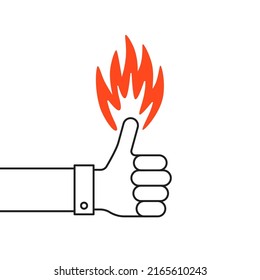 simple thin line thumb up with red flame icon. concept of validate button and trust or confirm message. linear modern design isolated on white background or stroke minimal logo element web graphic