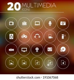Simple thin multimedia icons on blurred background, 10 EPS