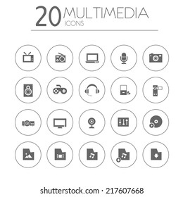 Simple thin multimedia icons on white background