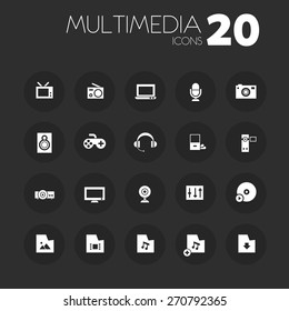 Simple thin multimedia icons on dark gray