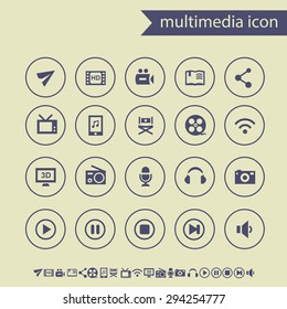 Simple thin multimedia icons on light gray background