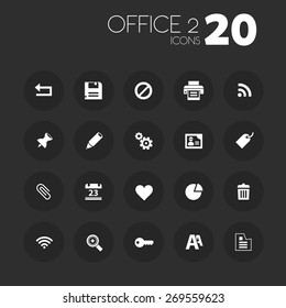 Simple thin office icons set 2 on dark gray