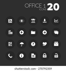 Simple thin office icons set 1 on dark gray