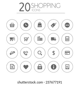 Simple thin shopping icons on white background