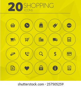 Simple thin shopping icons on geometric polygonal triangular background