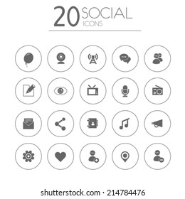 Simple thin social icons on white background