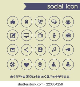 Simple thin social icons on light gray background