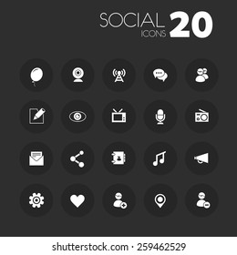 Simple thin social icons on dark gray
