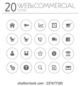 Simple thin web&commercial icons on white background