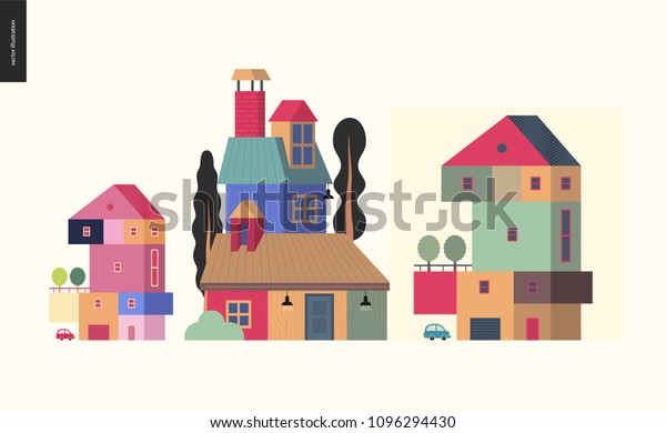 Simple Things Houses Flat Cartoon Vector Stock Vector (Royalty Free ...