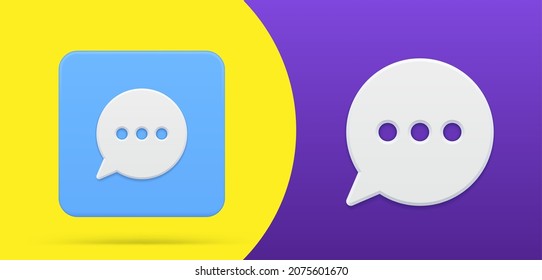 Simple think bubble with three points dream message burst 3d icon button set vector illustration. Comic dialogue blank comment communication message thought infographic discussion