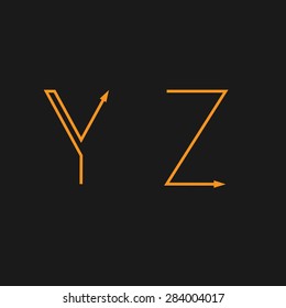 Simple Think Line Arrows Alphabet. Y and Z letterrs for logo template or education.