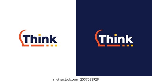 Logotipo Think Simples. Wordmark Think and Lamp, lâmpada com estilo moderno. Letra Think Logo, Ícone, Símbolo, Vetor, Design Inspiration