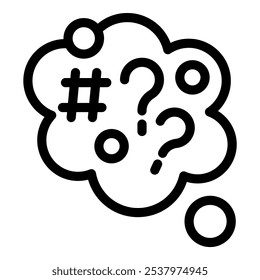 Simple thought bubble is filled with question marks and a hashtag, representing confusion and uncertainty