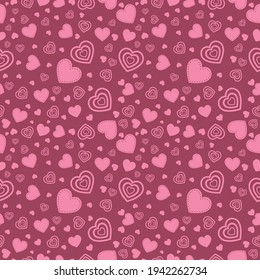 Sencillos e hilos de color rosa silenciado corazones sin costura patrón vectorial. textura gruesa. Antecedentes de San Valentín para imprimir listo, papel de envoltura, diseño de corazones de amor, tarjetas de boda, papel de regalo