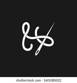 simple thread needle curves overlapping linear art design logo vector