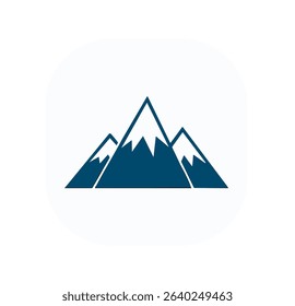 Simple three blue mountains with white snow on the peak, white background, off-white circular border