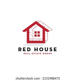 simple three dimension red house logo design, creative real estate logo, city building vector template, icon business real estate vector template