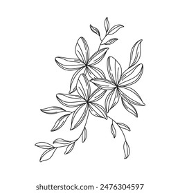 Einfache drei Blüten mit Blättern Vintage Logo Vektorgrafik 